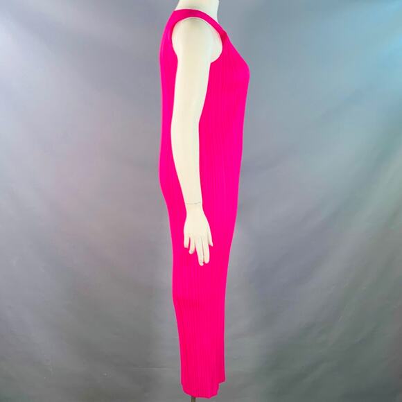 ISSEY MIYAKE PLEATS PLEASE Size L Fuchsia Pink Polyester Pleated Shift Dress - Picture 3 of 6